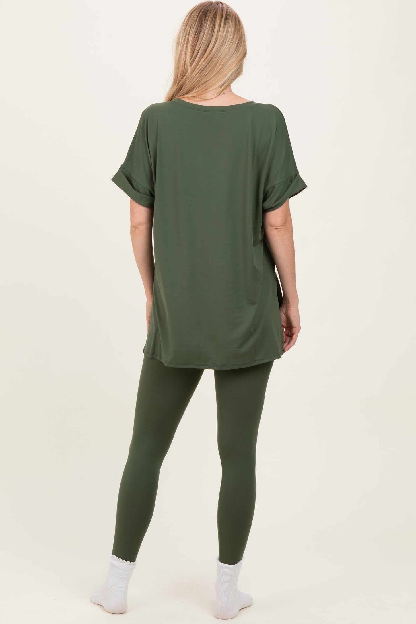 Olive Oversized V-Neck Tee Legging Lounge Set