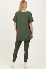 Olive Oversized V-Neck Tee Legging Lounge Set