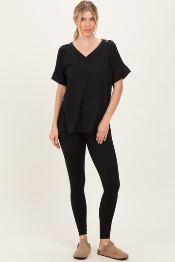 Black Oversized V-Neck Tee Legging Lounge Set