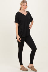 Black Oversized V-Neck Tee Legging Lounge Set