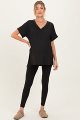 Black Oversized V-Neck Tee Legging Maternity Lounge Set