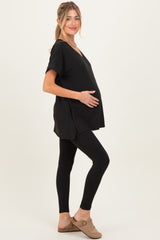 Black Oversized V-Neck Tee Legging Maternity Lounge Set