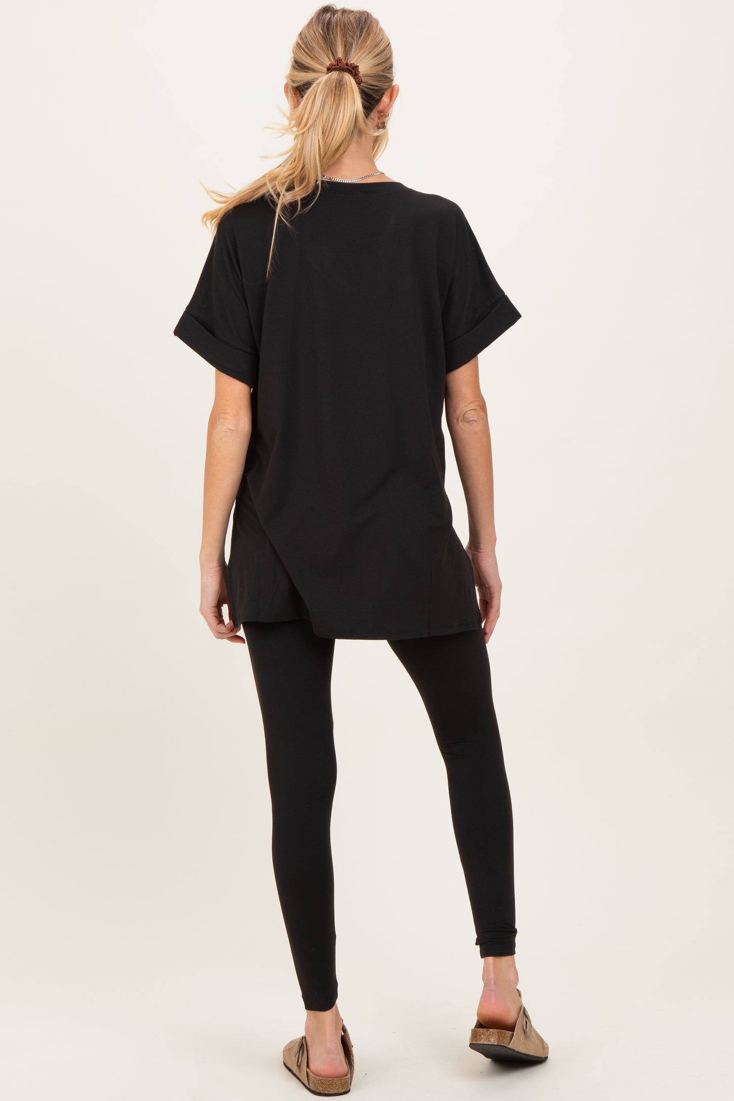 Black Oversized V-Neck Tee Legging Maternity Lounge Set