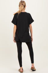 Black Oversized V-Neck Tee Legging Maternity Lounge Set