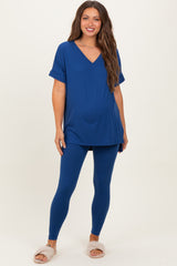 Navy Oversized V-Neck Tee Legging Maternity Lounge Set