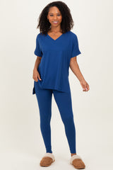 Navy Oversized V-Neck Tee Legging Maternity Lounge Set