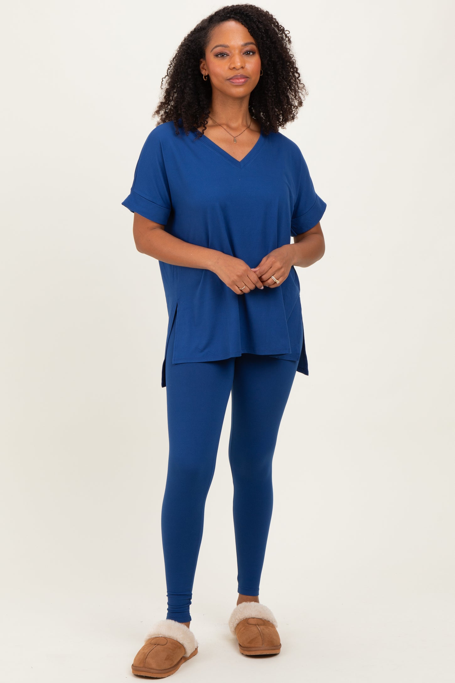 Navy Oversized V-Neck Tee Legging Lounge Set