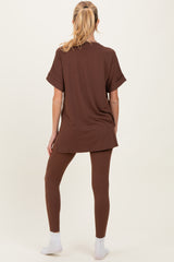 Brown Oversized V-Neck Tee Legging Maternity Lounge Set