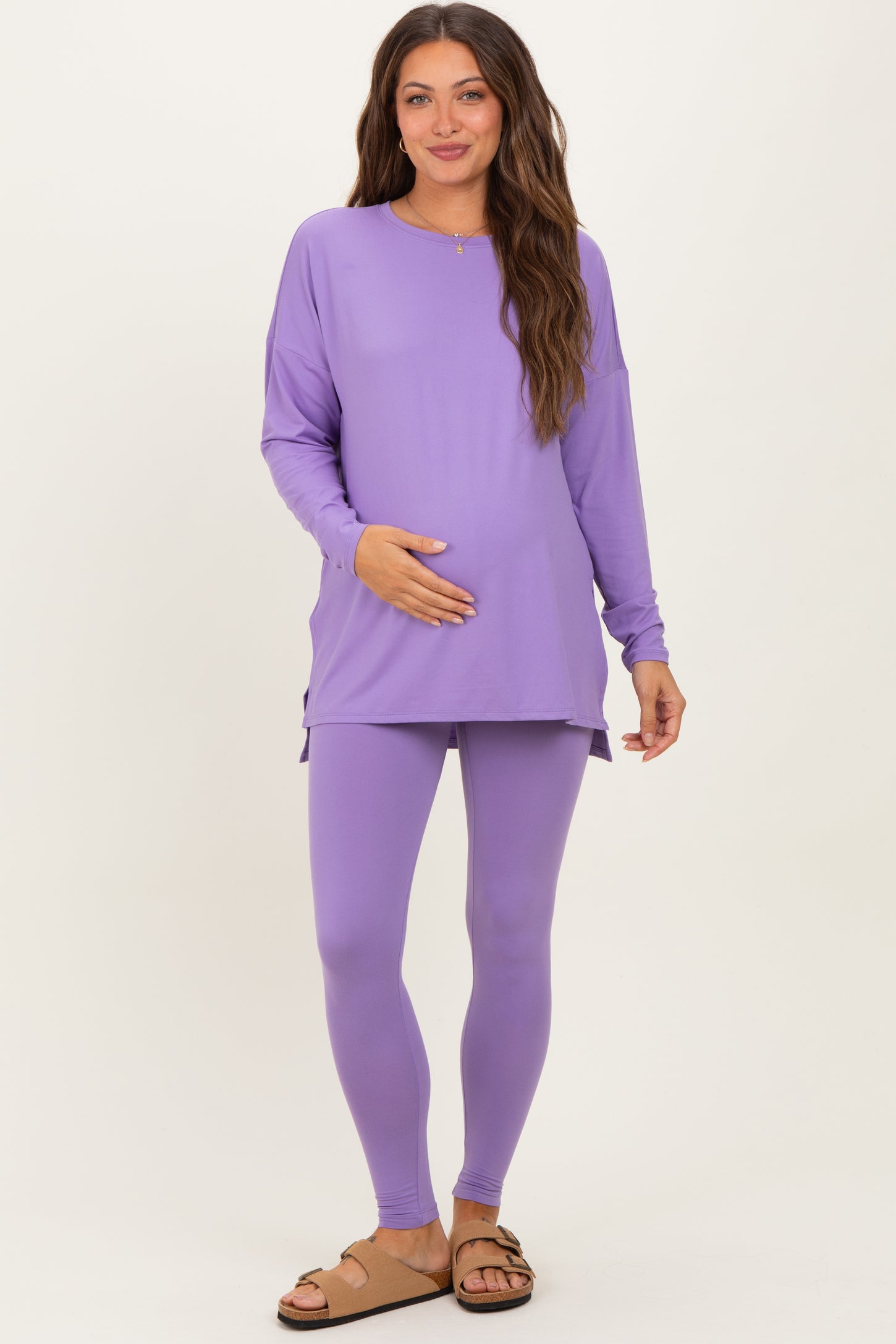 Lavender Brushed Knit Oversized Top and Legging Maternity Set