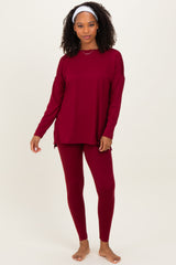 Burgundy Brushed Knit Oversized Top and Legging Set