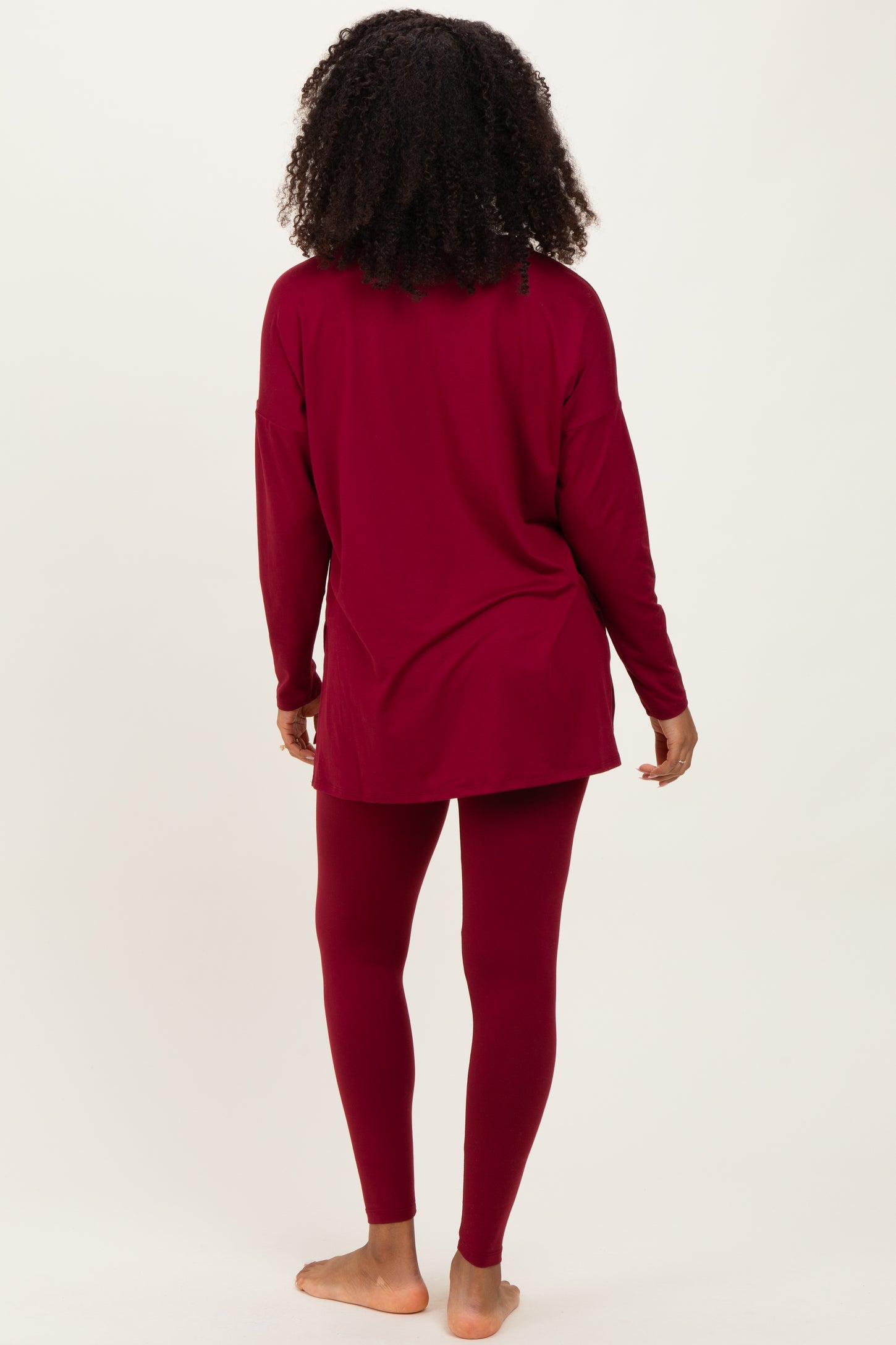 Burgundy Brushed Knit Oversized Top and Legging Set