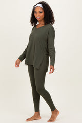 Olive Green Brushed Knit Oversized Top and Legging Set