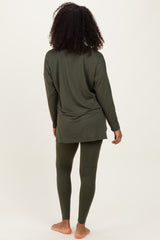 Olive Green Brushed Knit Oversized Top and Legging Set