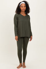 Olive Green Brushed Knit Maternity Oversized Top and Legging Set