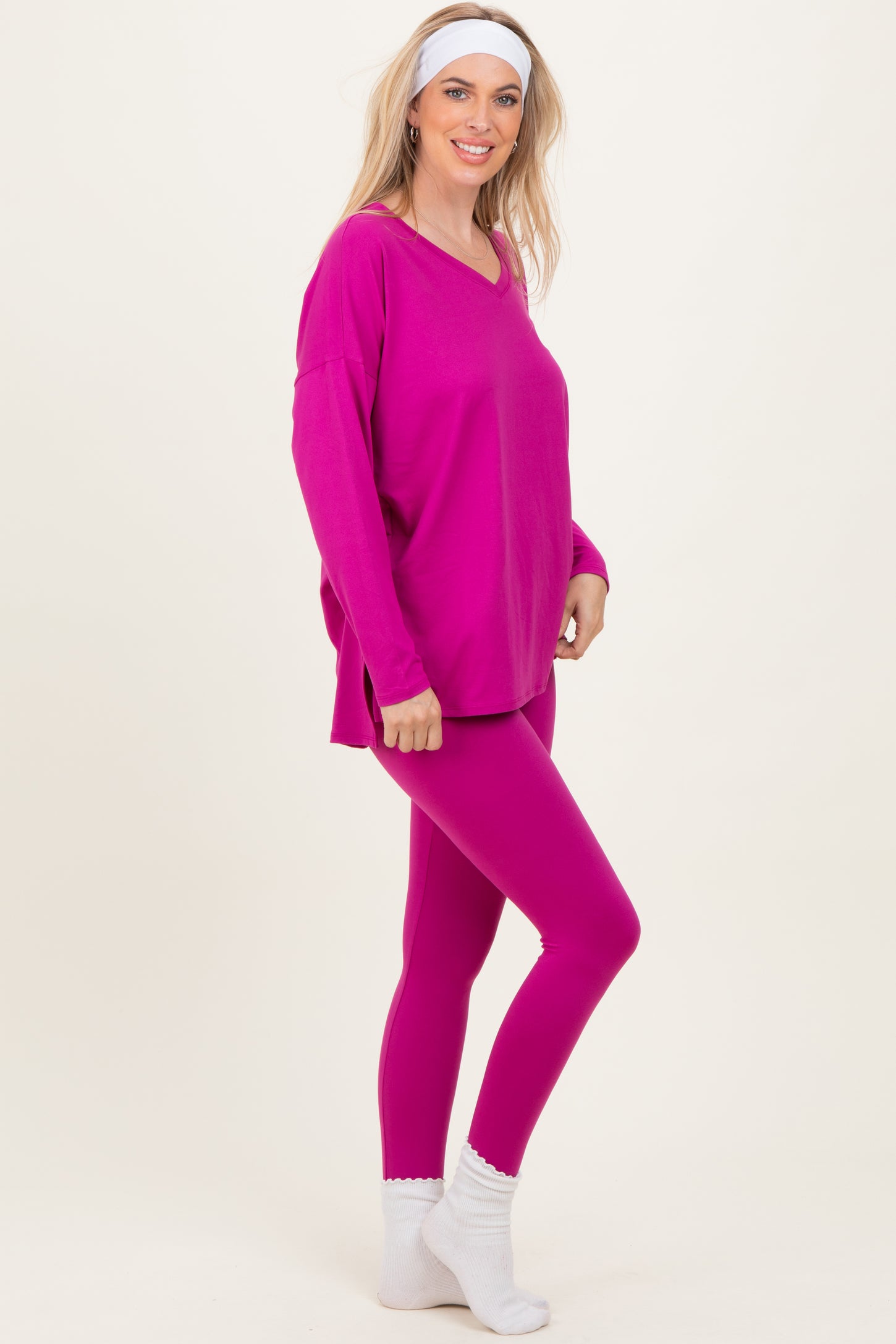 Magenta Brushed Knit Oversized Top and Legging Set