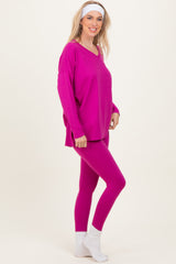 Magenta Brushed Knit Oversized Top and Legging Set