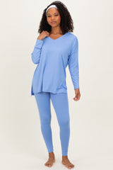 Cornflower Blue Brushed Knit Oversized Top and Legging Set