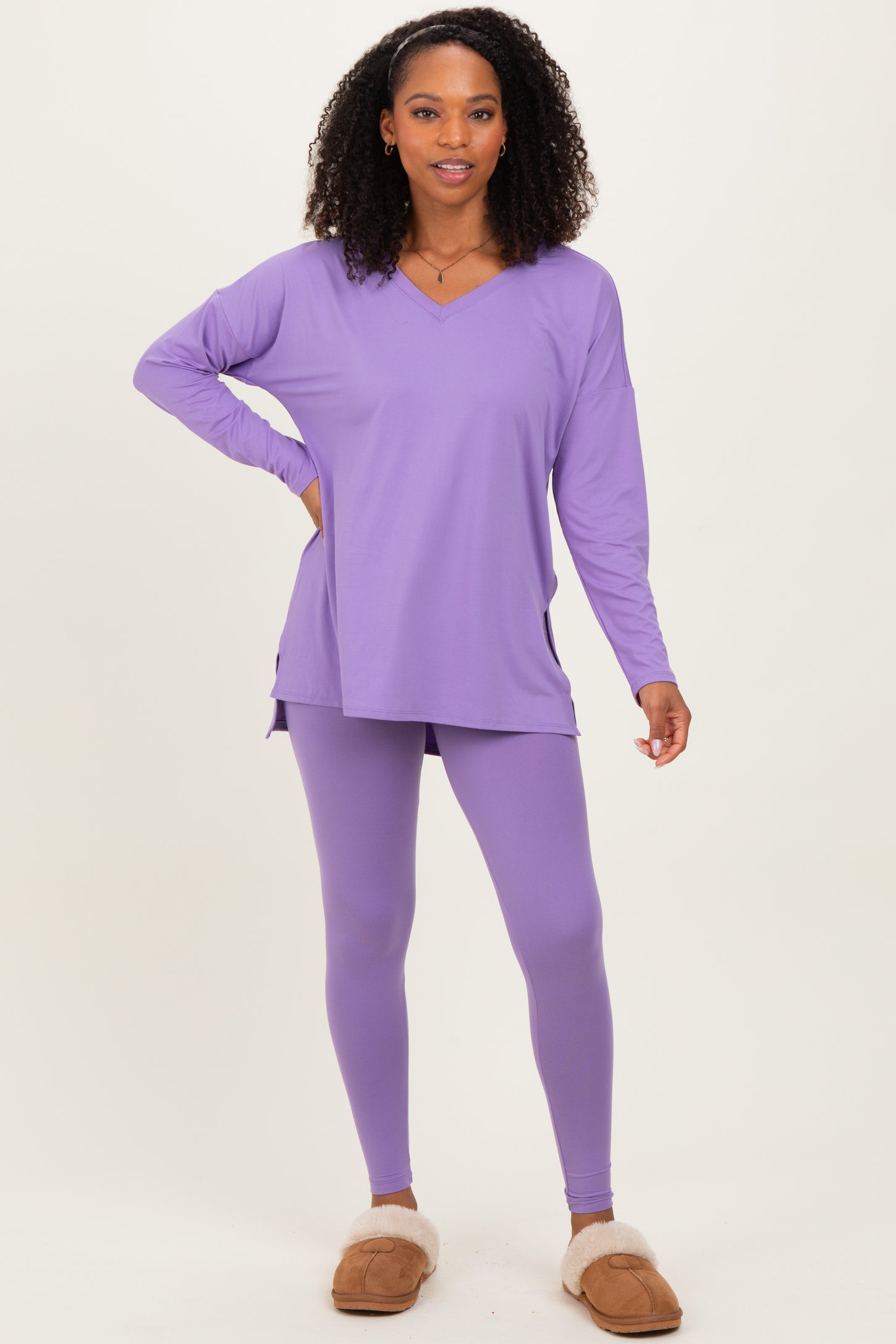 Lavender Brushed Knit Oversized Top and Legging Set