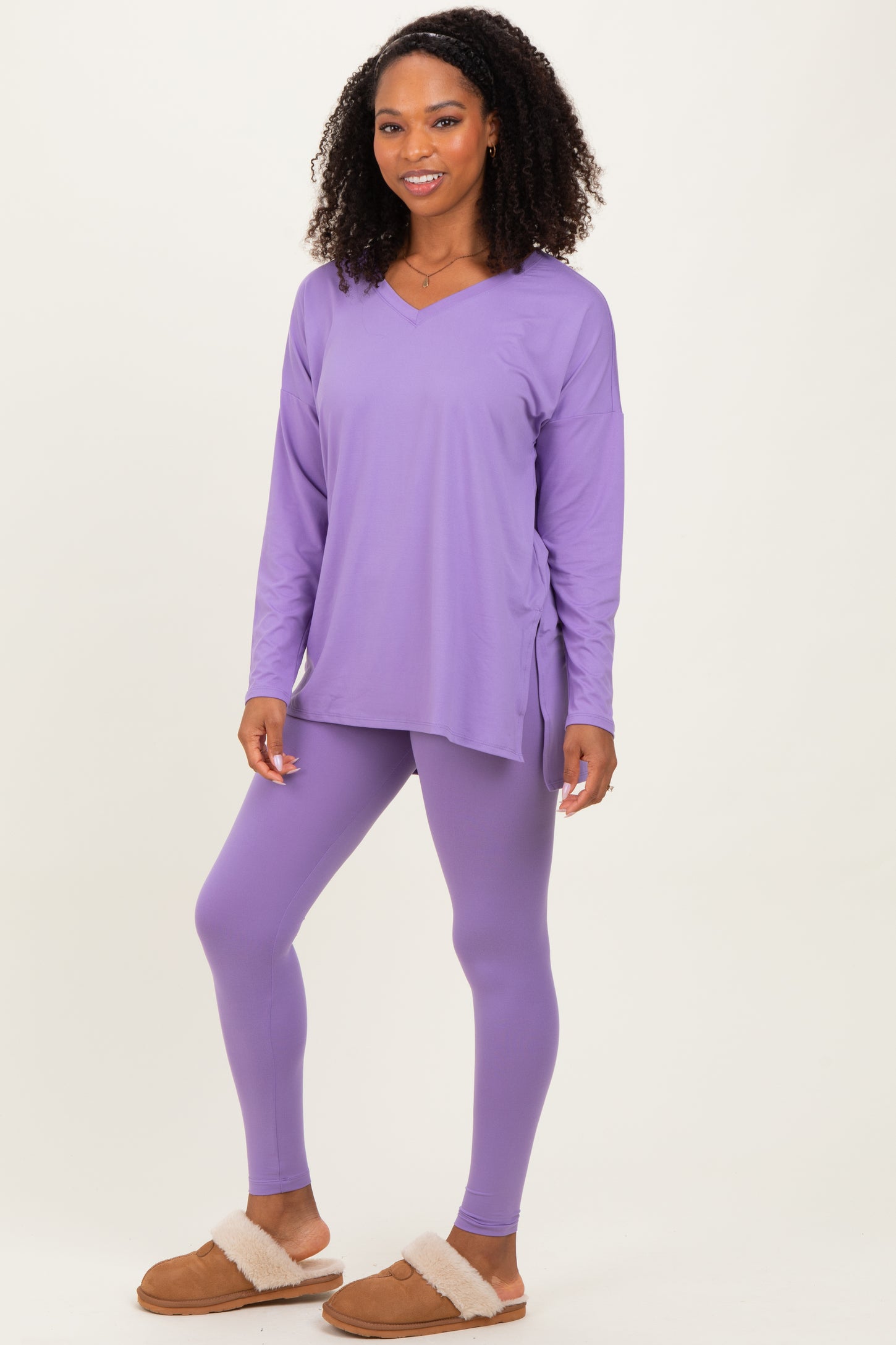 Lavender Brushed Knit Oversized Top and Legging Set