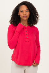 Fuchsia Long Sleeve Exposed Seam Maternity Top