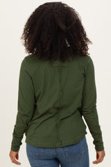Army Olive Long Sleeve Exposed Seam Top