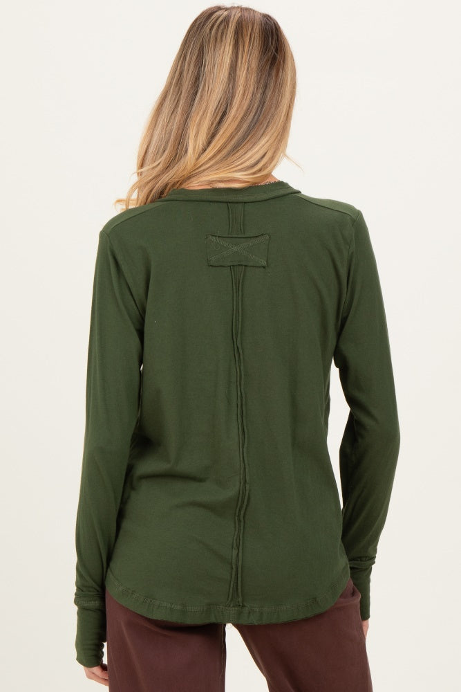Army Olive Long Sleeve Exposed Seam Maternity Top
