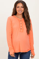 Peach Long Sleeve Exposed Seam Maternity Top