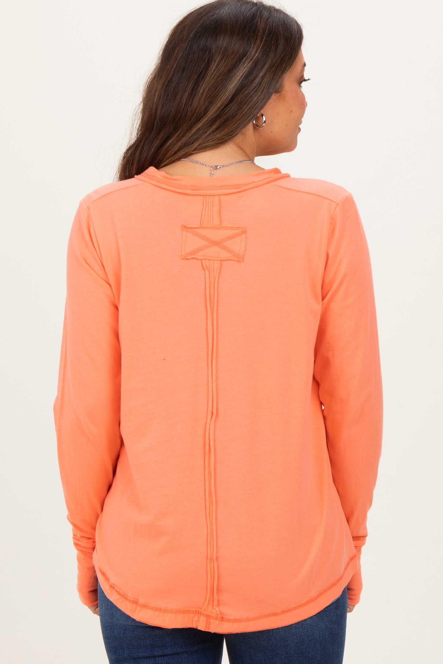 Peach Long Sleeve Exposed Seam Maternity Top