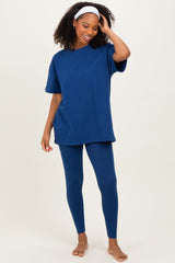 Navy Oversized Crewneck Short Sleeve and Legging Maternity Set