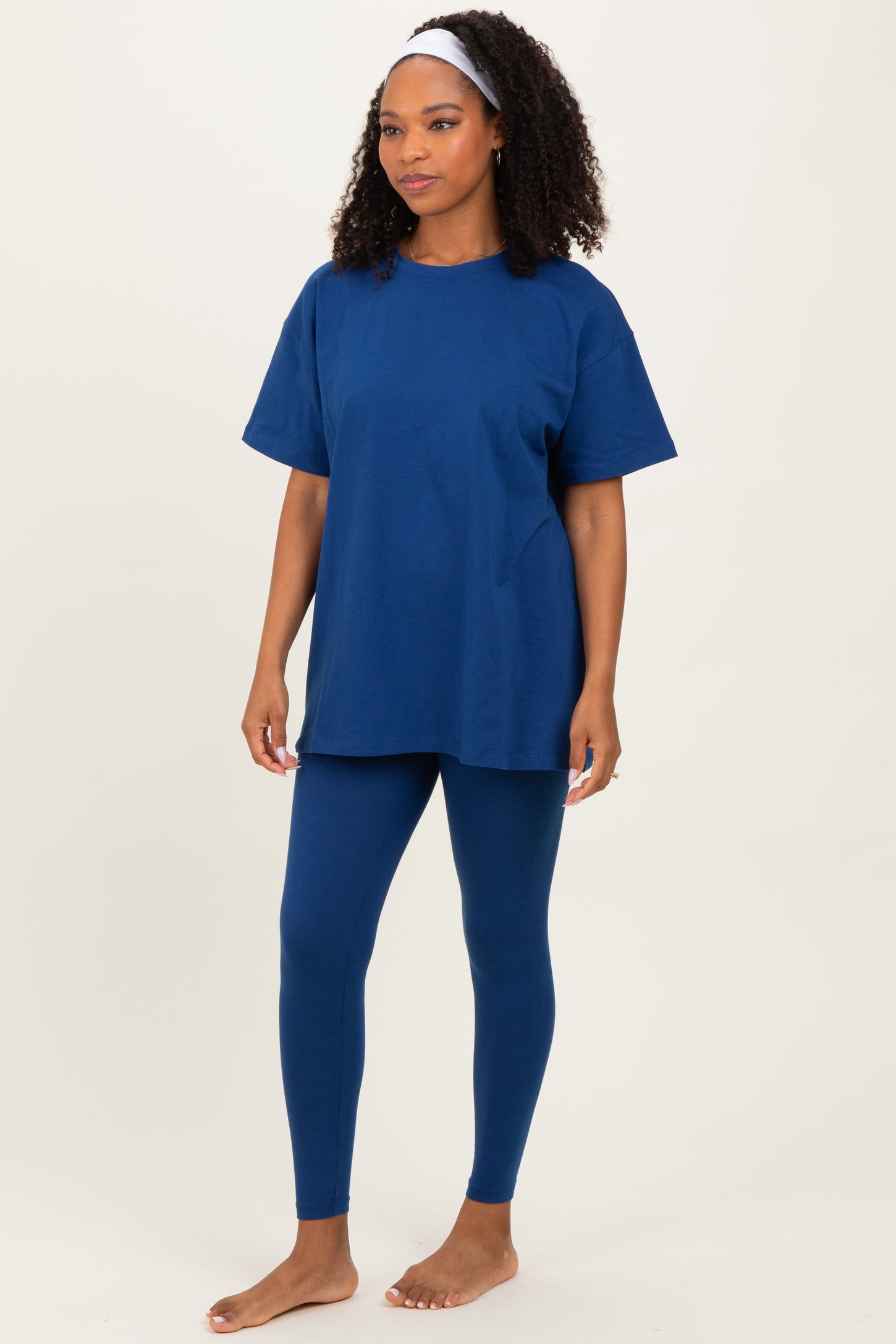 Navy Oversized Crewneck Short Sleeve and Legging Set