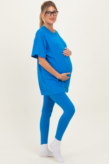 Ocean Blue Oversized Crewneck Short Sleeve and Legging Maternity Set