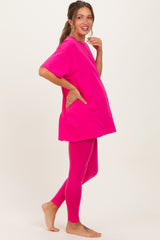 Hot Pink Oversized Crewneck Short Sleeve and Legging Maternity Set
