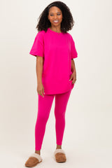Hot Pink Oversized Crewneck Short Sleeve and Legging Set