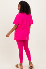 Hot Pink Oversized Crewneck Short Sleeve and Legging Set