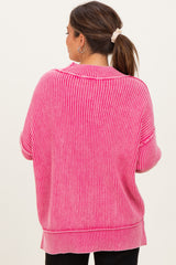 Hot Pink Washed Side Slit Oversized Maternity Sweater