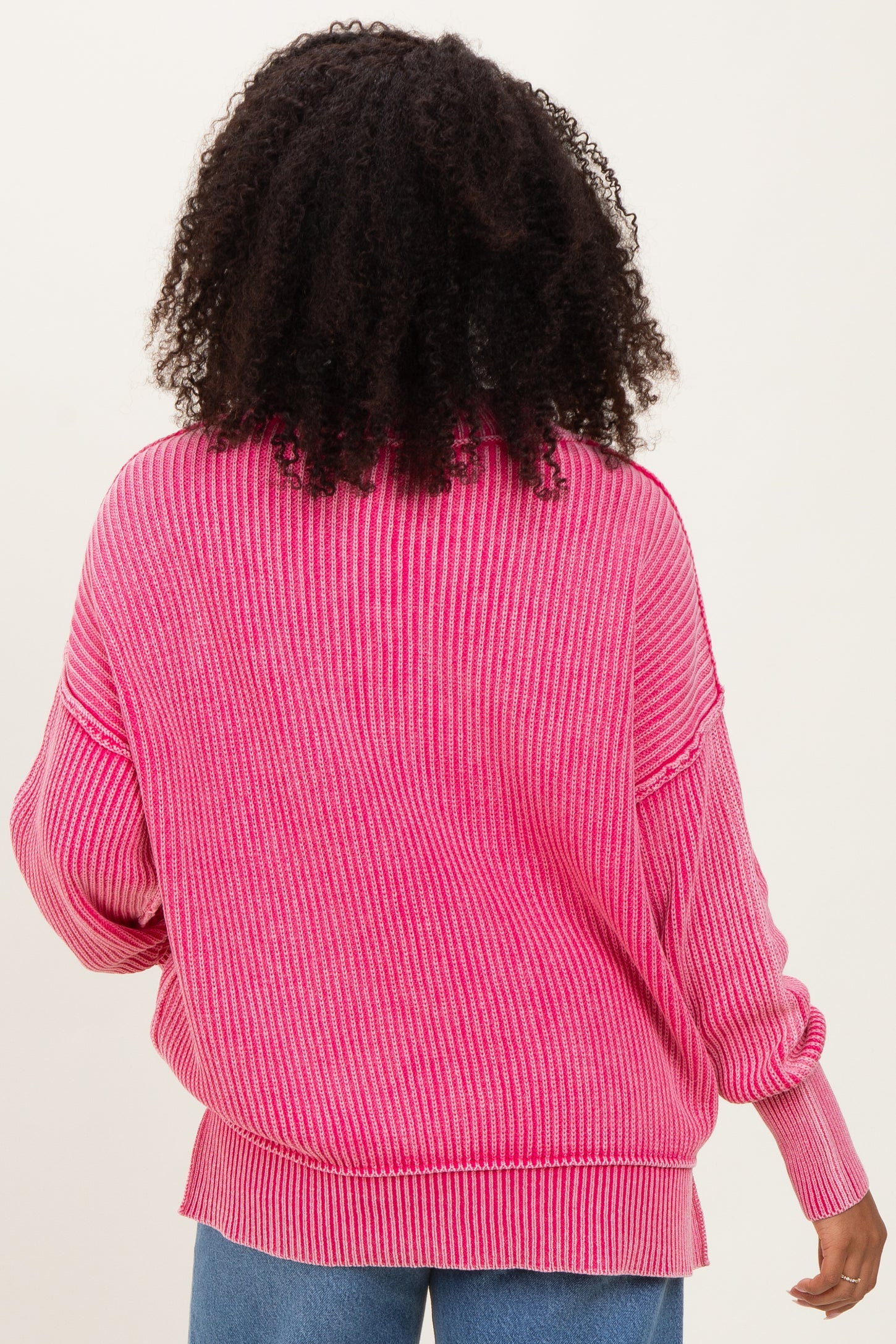 Hot Pink Washed Side Slit Oversized Sweater