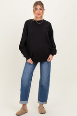 Black Oversized Maternity Fleece Sweatshirt