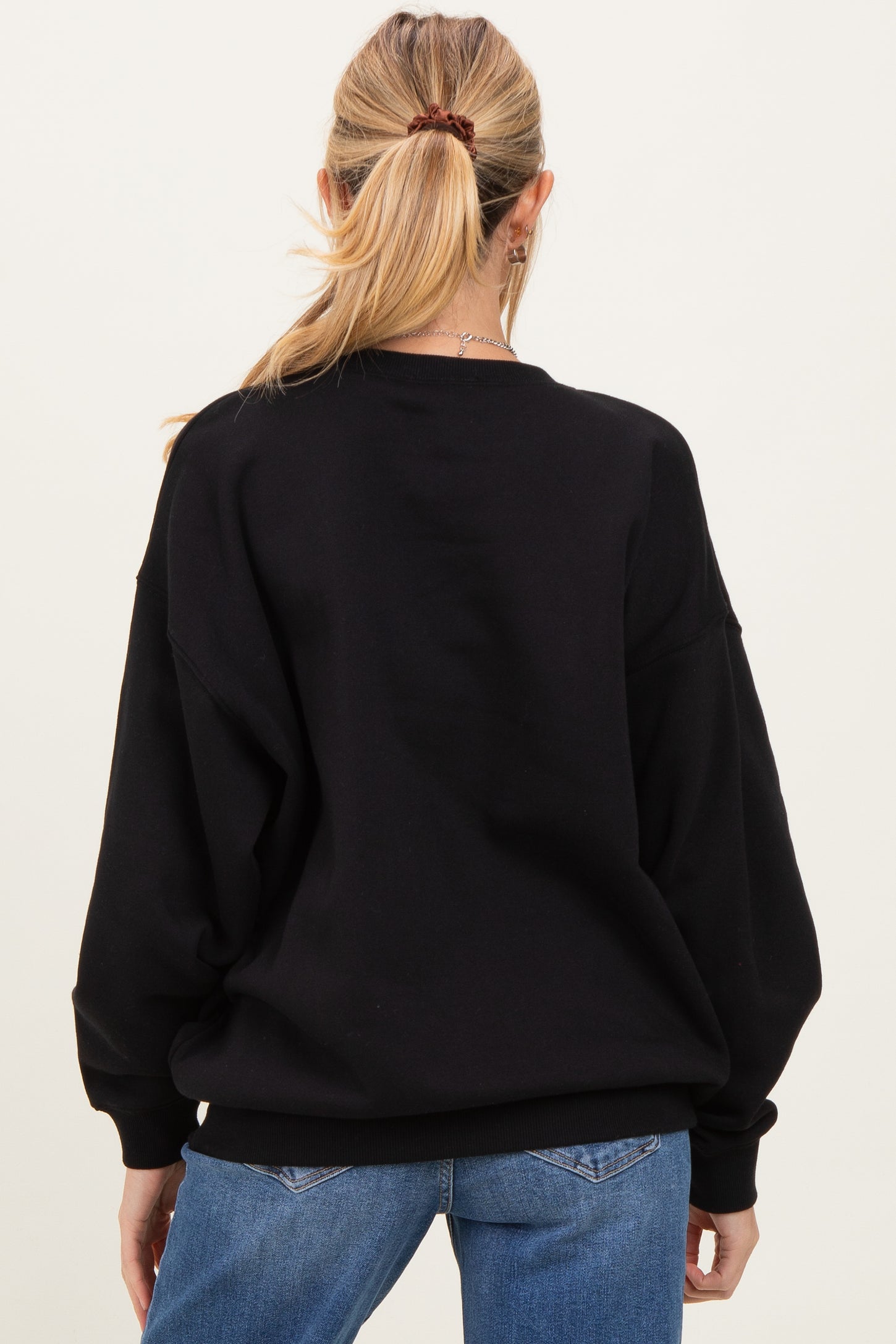 Black Oversized Maternity Fleece Sweatshirt