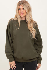 Olive Oversized Maternity Fleece Sweatshirt