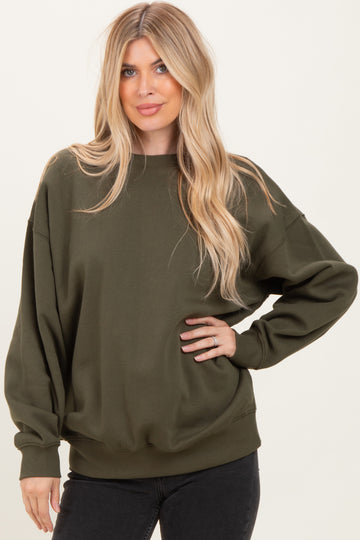 Olive Oversized Fleece Sweatshirt