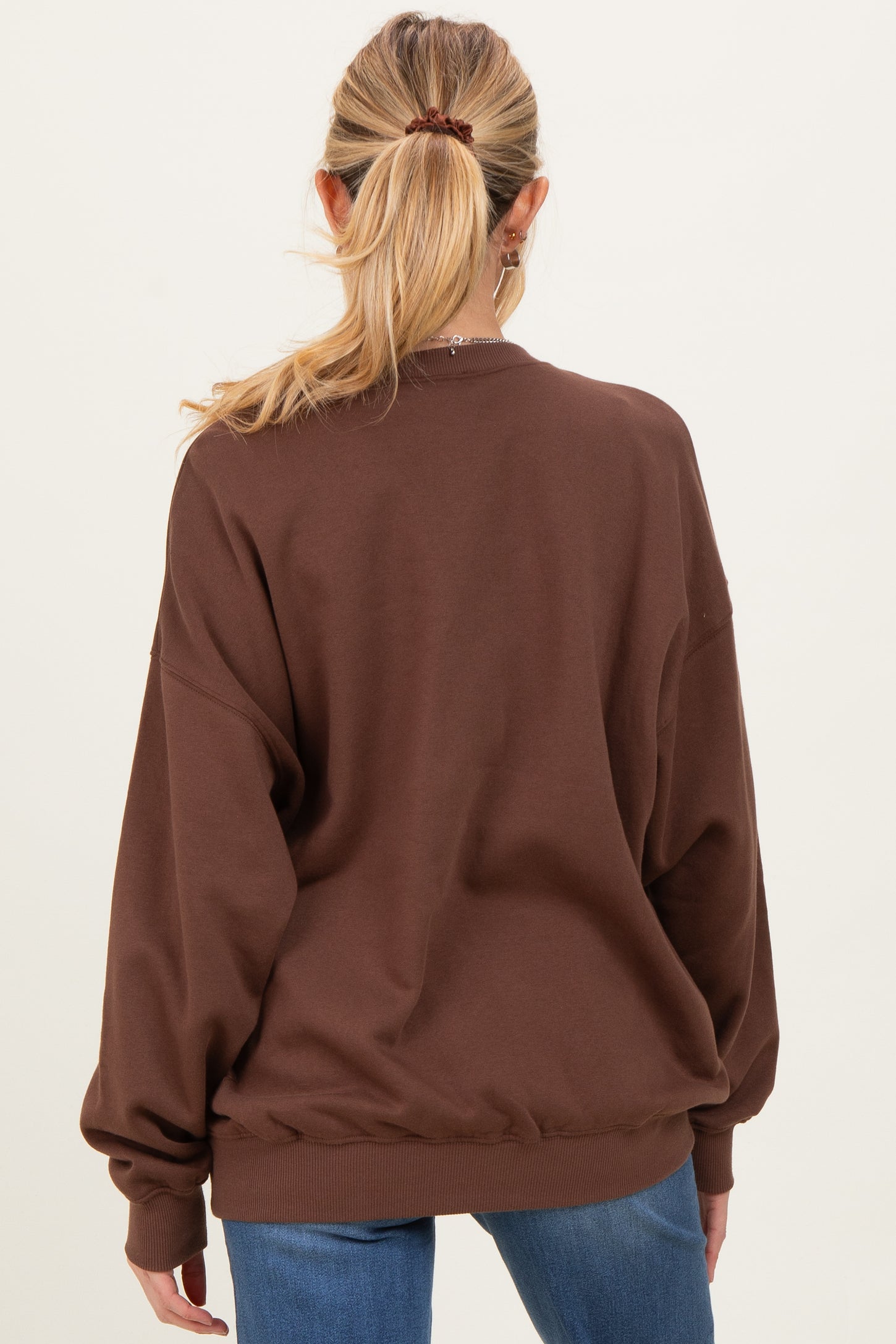 Brown Oversized Maternity Fleece Sweatshirt
