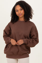 Brown Oversized Maternity Fleece Sweatshirt
