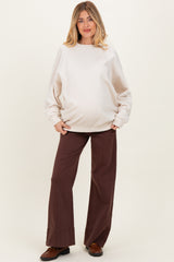 Sand Oversized Maternity Fleece Sweatshirt