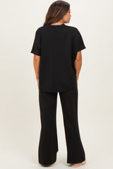 Black Curved Hem Tee Pants Maternity Lounge Set