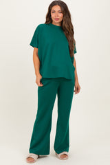 Hunter Green Curved Hem Tee Pants Maternity Lounge Set