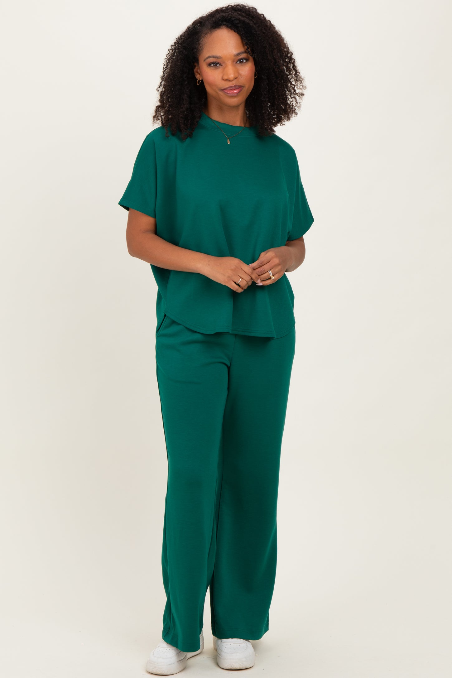 Hunter Green Curved Hem Tee Pants Maternity Set