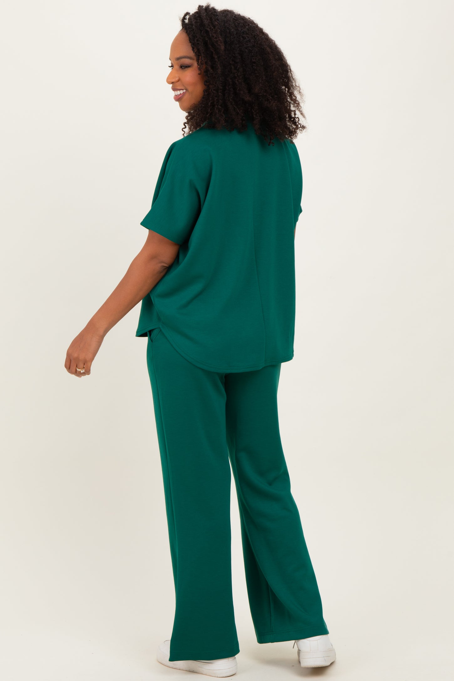 Hunter Green Curved Hem Tee Pants Maternity Set