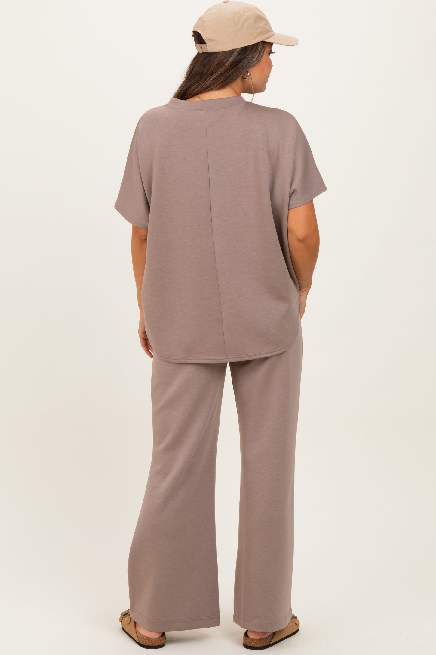 Mocha Curved Hem Tee Pants Maternity Lounge Set