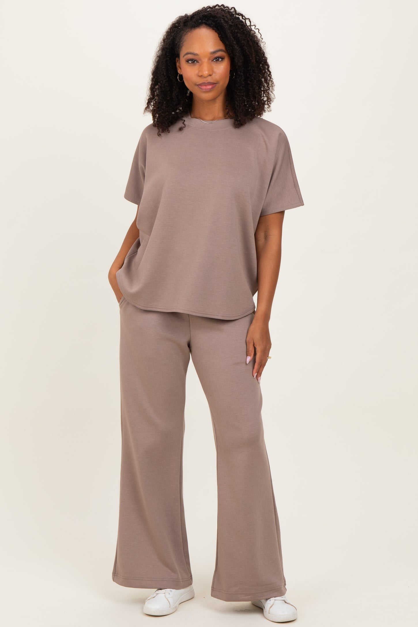 Mocha Curved Hem Tee Pants Maternity Lounge Set