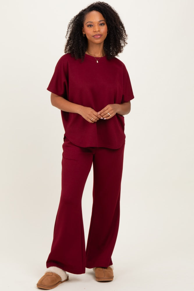 Burgundy Curved Hem Tee Pants Maternity Set